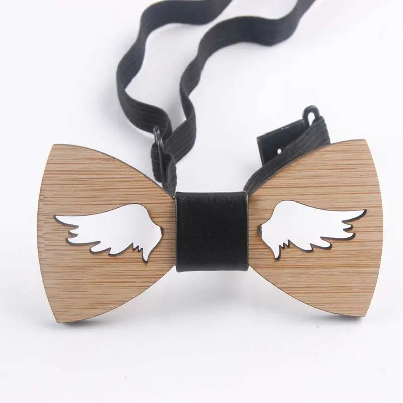 Elegant Men Wedding Party Hollow Out Carved Bamboo Wood Bowtie Children Necktie Elastic Band PU Wooden Bow Tie Cravat