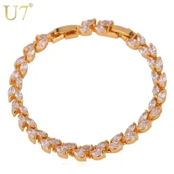 U7 French Romantic Zirconia Leaf Bracelet For Women Trendy Gold/Silver Color Jewelry Shiny Colorful Tennis Bracelet QC24