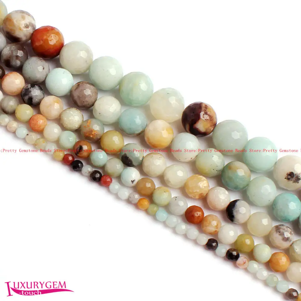 4/6/8/10/12/16mm Natural Amazonite Stone Faceted Round Shape DIY Loose Beads Strand 15