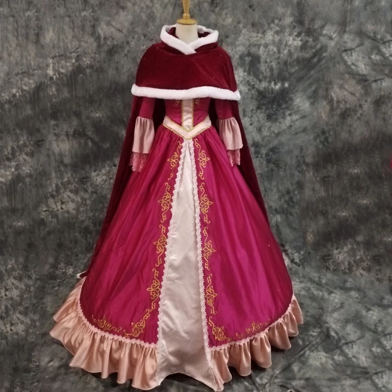 Cartoon Beauty And Beast Belle Cosplay Costume Adult Bella Princess Long Dress Cloak Women Christmas Halloween Stage Party Dress