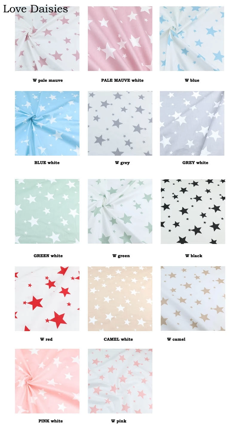 100% cotton twill PALE MAUVE BLUE GREY GREEN BLACK RED CAMEL PINK WHITE star fabrics for DIY bedding patchwork handwork decor