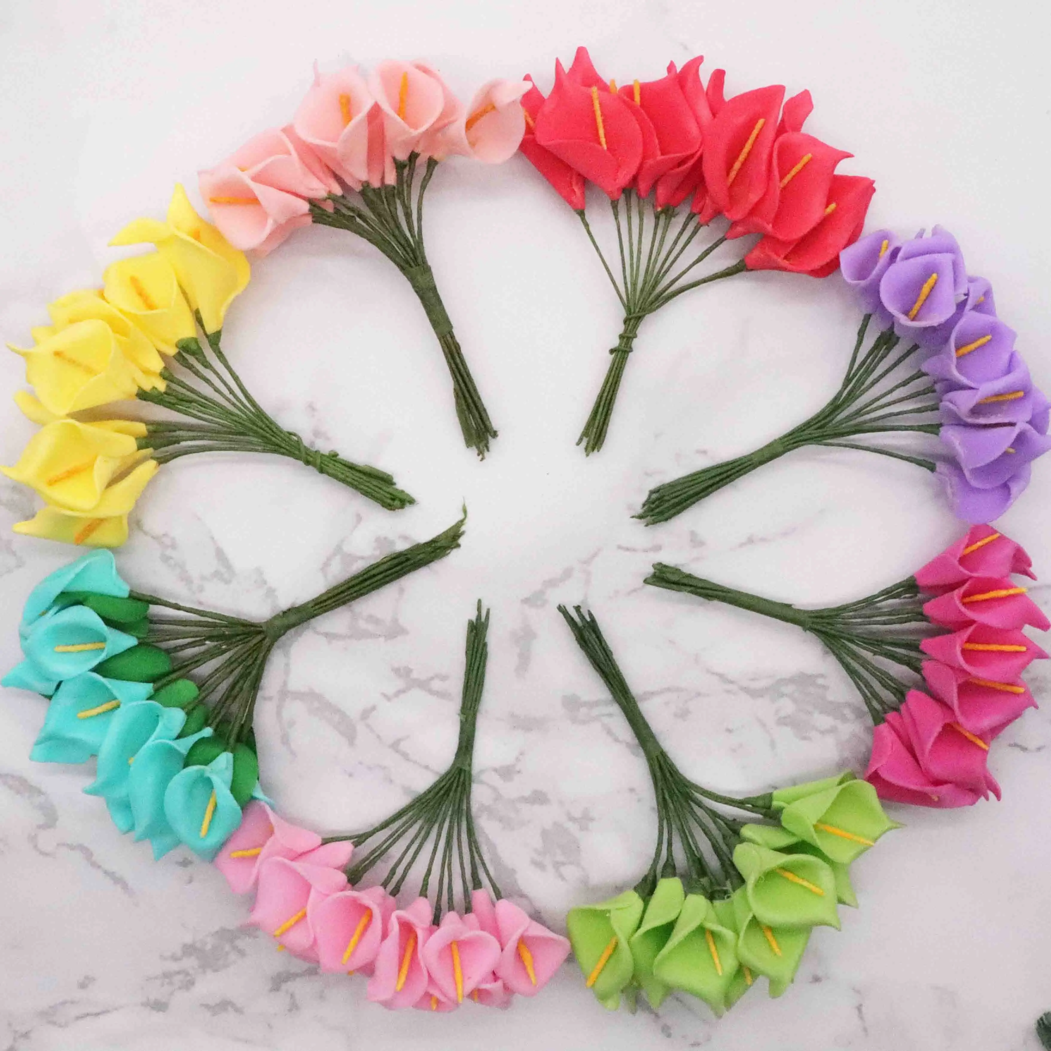 

144pcs Mini Foam Calla Lily Fake Flowers Bouquet Artificial Flowers for Decoration Wedding Decoration Valentine's Day Present.Q