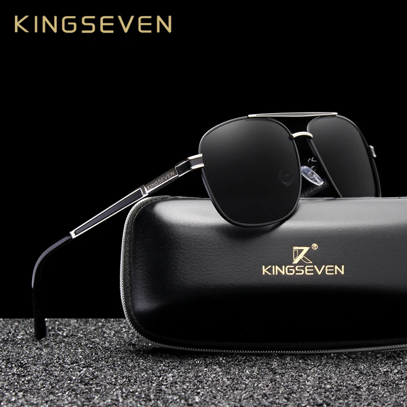 

KINGSEVEN BRAND DESIGN Square Men's Polarized Sunglasses Stainless Steel Designer Eyewear Sun glasses Coating Mirror Oculos