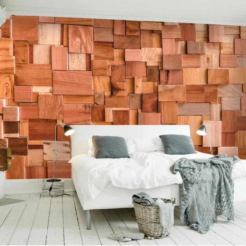 

wellyu Retro wooden block brick geometry three-dimensional background wall custom large mural green wallpaper