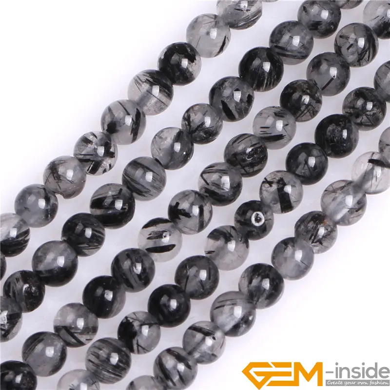 AA+ Grade Black Rutilated Quartzs Beads Selectable Size: 4mm to 10mm Natural Stone Beads DIY Beads For Jewelry Making Strand 15\