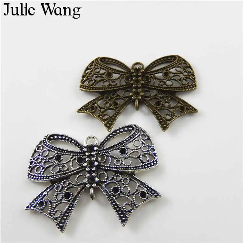 Julie Wang 4PCS Alloy Antique Color Bow Tie Shape Charms Pendants Findings Jewelry Making Necklace Bracelet Accessory