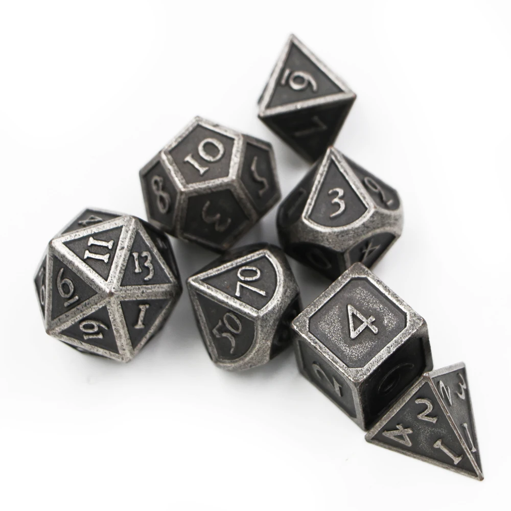 IMDG 7pcs/set Creative RPG Game Dice Polyhedron Metal Dice DND New Font Different Nickel Color Digital Game Dice