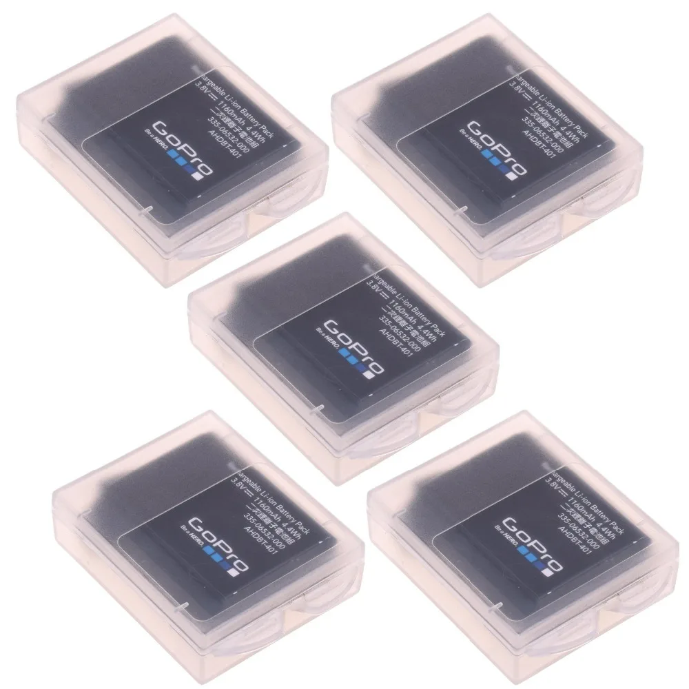 XRHYY Pack of 5 Clear Color Plastic Protective Storage Case Boxes Holder for Gopro Hero 4 Battery AHDBT-401