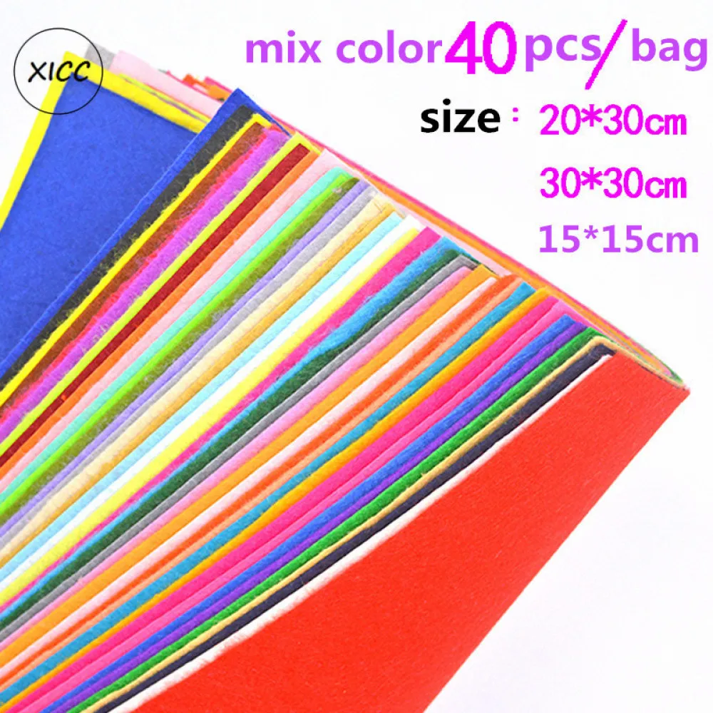 XICC 40pcs Non Woven Wool Felts Fabric of Home Decoration Pattern Bundle for Sewing Dolls Crafts 15x15cm Handmade DIY Felt 1mm