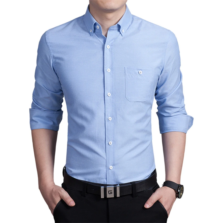 Pure Color Long Sleeve Shirts Men, Asian size S M L XL 4XL 5XL Navy Blue Black Blue Red Fashion Business Man Shirt Slim Elegant