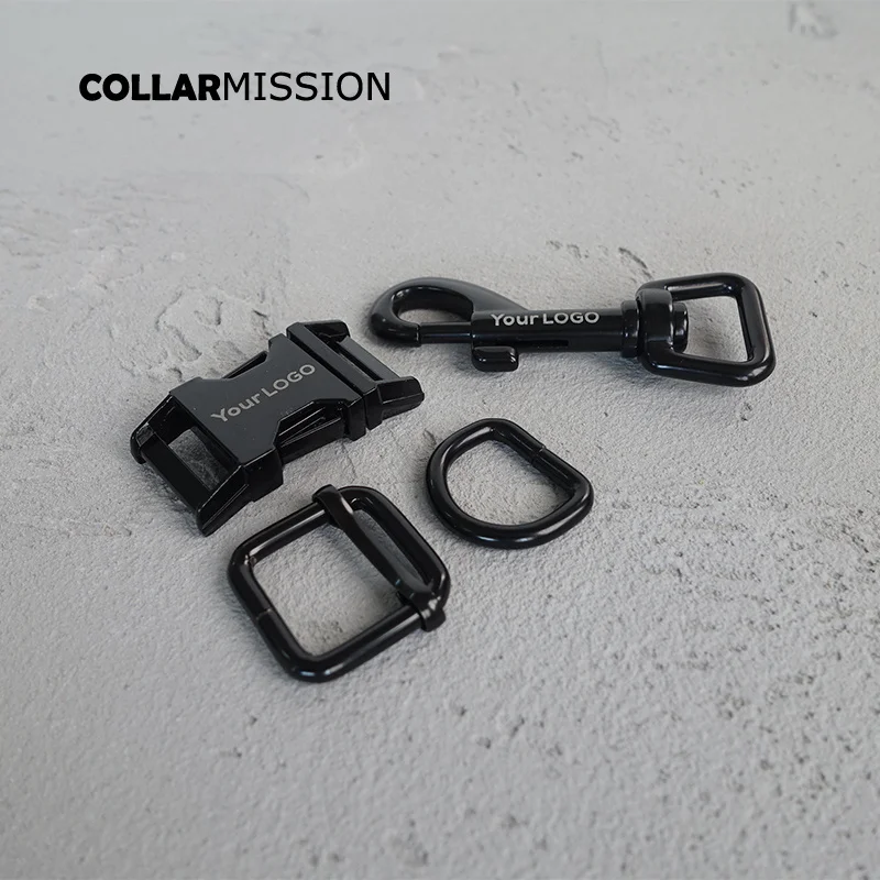 

100sets/lot (metal buckle+adjust buckle+D ring+metal dog clasp/set) DIY dog collar 20mm buckle laser engraving customize LOGO