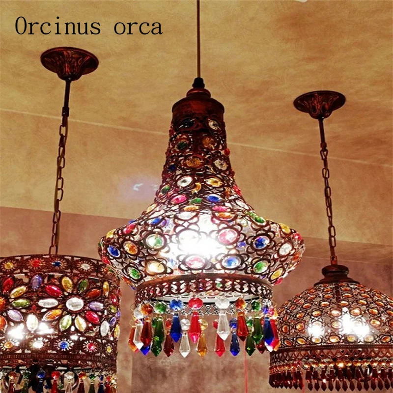 Southeast Asia Thai style color crystal chandelier Mediterranean Bohemia restaurant lights Postage free