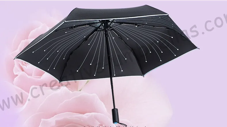 Auto open auto close 5 times black coating anti-UV blue crystal stone umbrella fireworks musical note gift reflective parasol