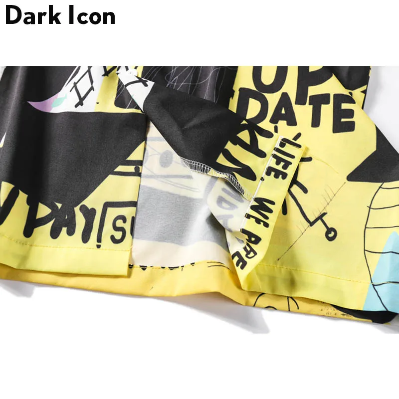 Dark Icon Graffitti Retro Shirts 2024 Summer Street Men\'s Shirt Short Sleeve Turn-down Collar Vintage Shirts for Men