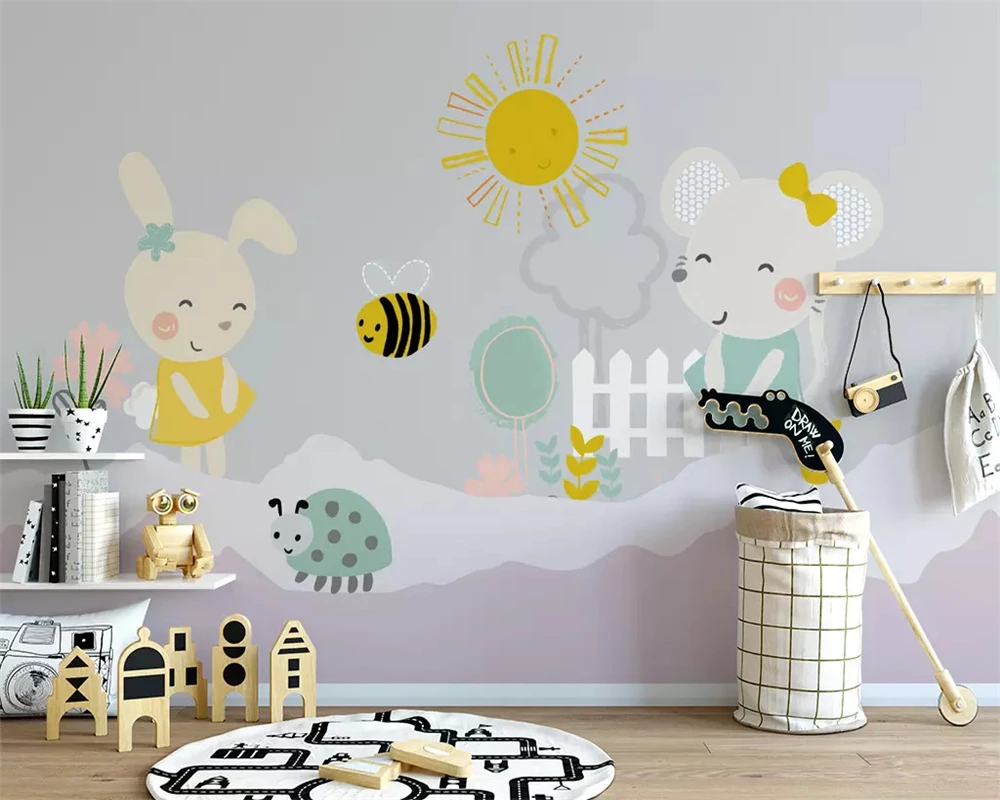 

beibehang Custom silky modern papel de parede wallpaper rabbit illustration children's room background wall paper mural tapety