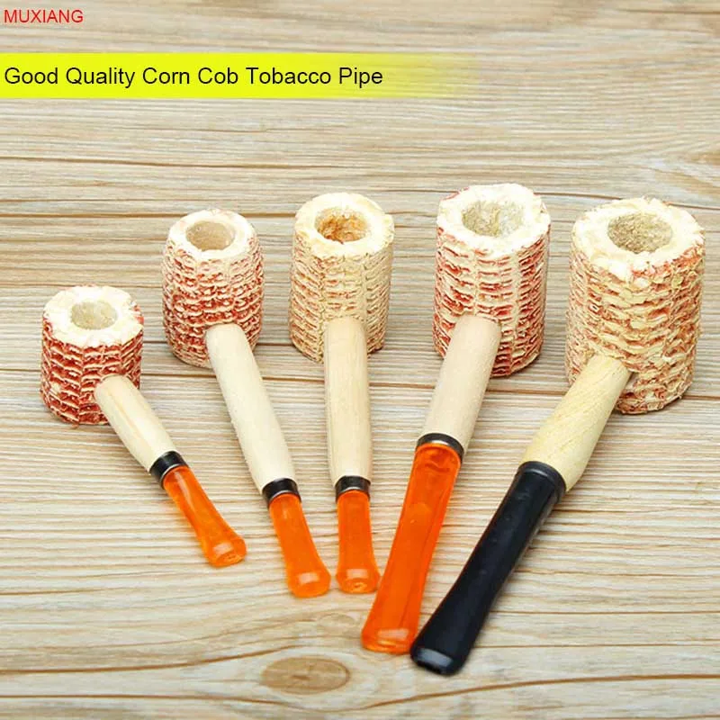 

RU-MUXIANG 5Pcs CornCob Tobacco Pipe for Beginner Smoker Small Plastic Mouthpiece Wooden Stem Straight Pipe aeGrandpa's Gift