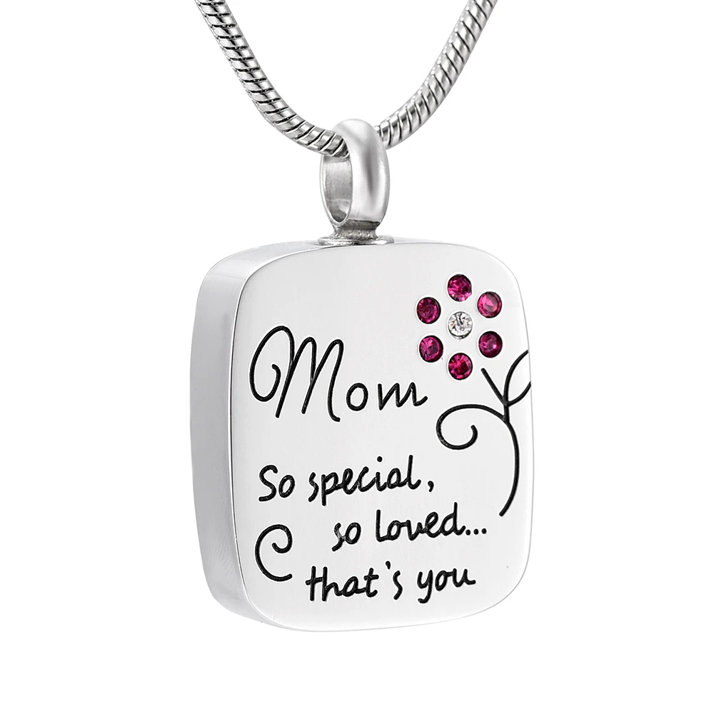 IJD9919 Mom Memorial Ashes Keepsake Urn Pendant Necklace Stainless Steel Cremation Jewelry Family Necklace Love Charm