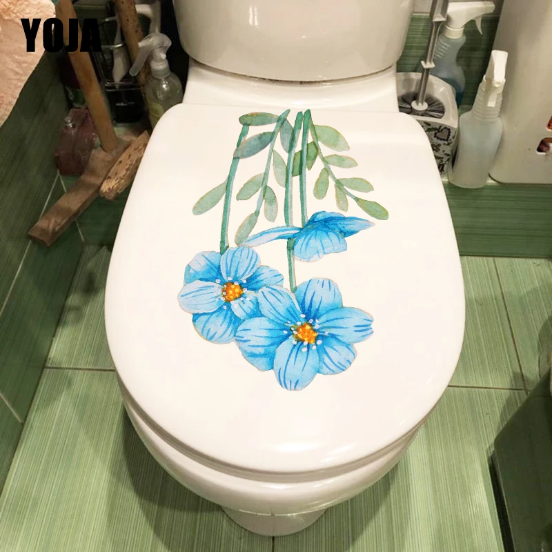 YOJA 14.7X20CM Cute Blue Flower Home Decor Living Room Wall WC Toilet Seat Stickers T1-1694