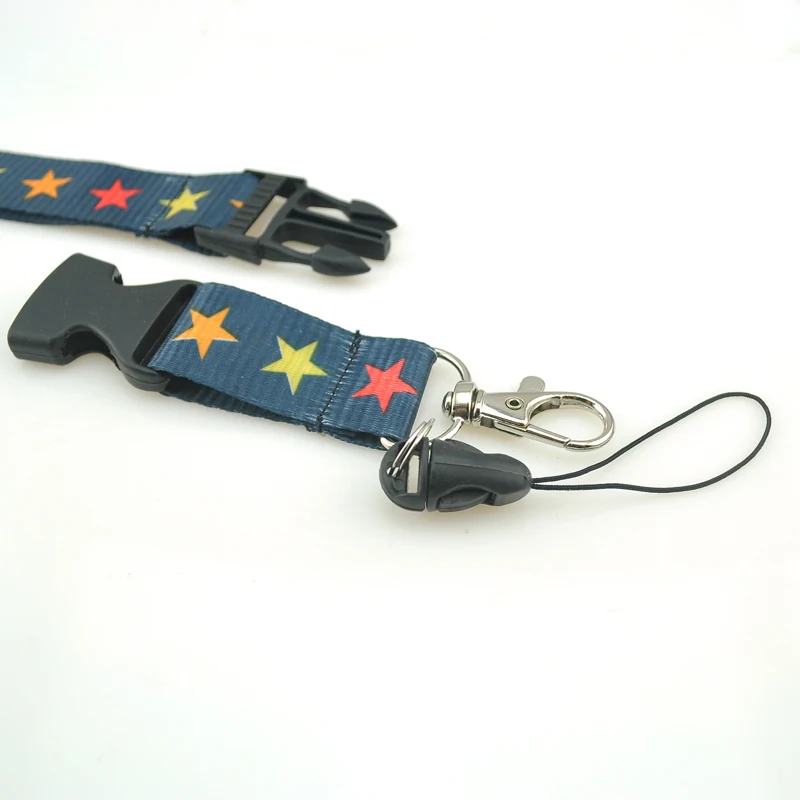 Rainbow Star Black Lanyards For Mobile Phone Neck Straps Keychain Necklace ID Card Working Card Badge Holde Neck Straps 12pc/lot