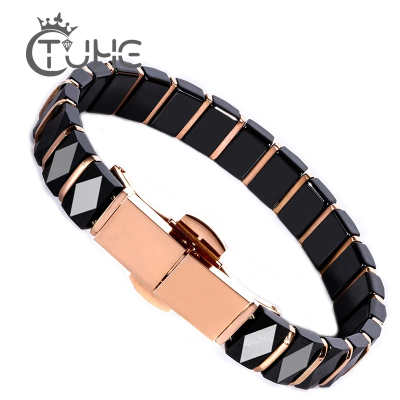 Rose Gold Plating Health Ceramic Bracelet Full Germanium Bracelet For Women Stainless Steel Bracelet & Bangles With Watch Clasp