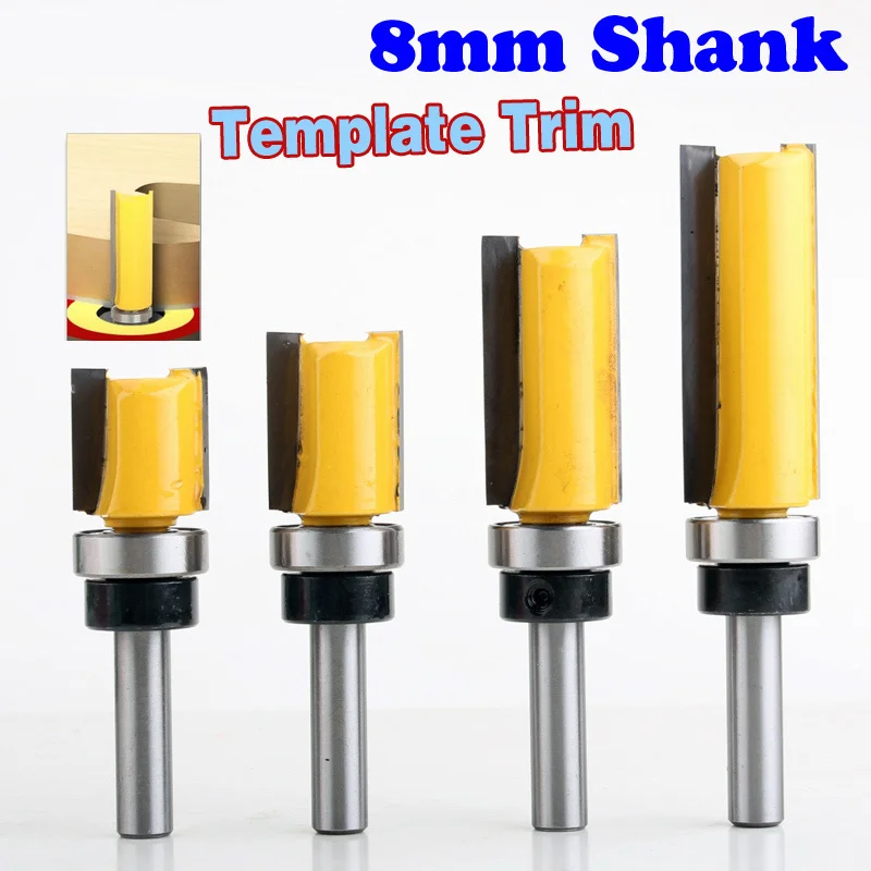 1PC 8mm Shank Template Trim Hinge Mortising Router Bit Straight end mill trimmer cleaning flush trim Tenon Cutter forWoodworking