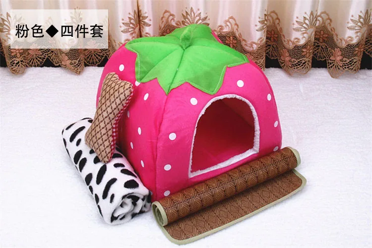 Cat dog bed 4pcs Pet Supplies perros bed for Dog House Strawberry Cat Rabbit Bed Kennel Doggy Warm Cushion Basket for Puppy Home