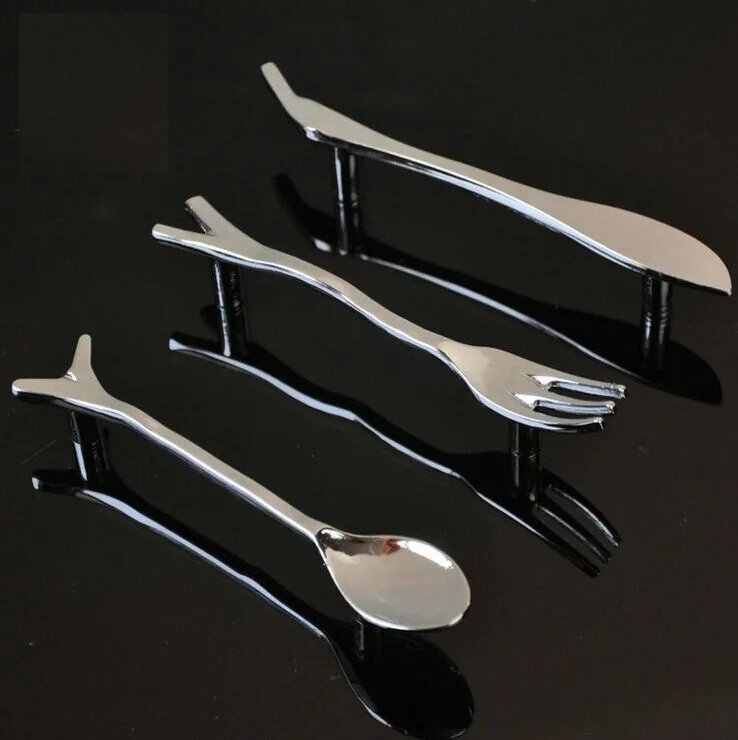 6PCModern minimalist creative personality furniture handle knife and fork spoon silver sideboard door handle cabinet door handle