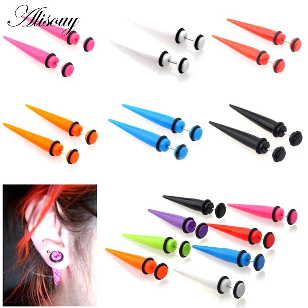 Alisouy 1 pair UV Acrylic Fake Ear Stretcher Earring Taper Spike Cheater Expandar Earrings Fashion Body ear Jewelry Piercing