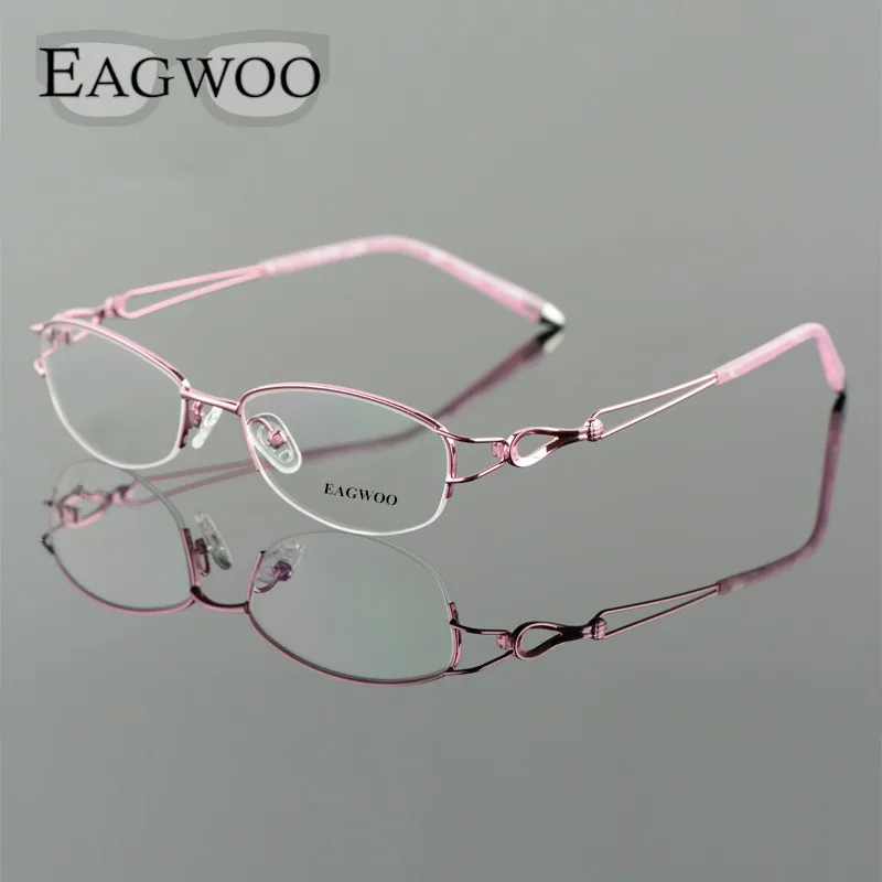 Metel Alloy  Eyeglasses Half Rim Optical Frame Prescription Women Spectacle Reading Myopia Flower Eye Glasses Purple Blue  52223