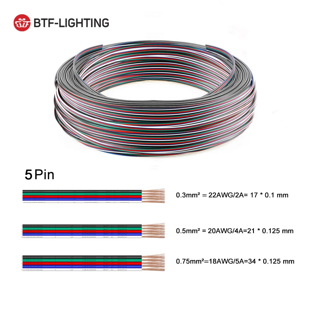 Cables eléctricos de 10m, 2 pines, 3 pines, 4 pines, 5 pines, 22AWG, 20AWG, 18AWG, WS2812B, WS2813 5050 RGBW, Cable de extensión de conector de