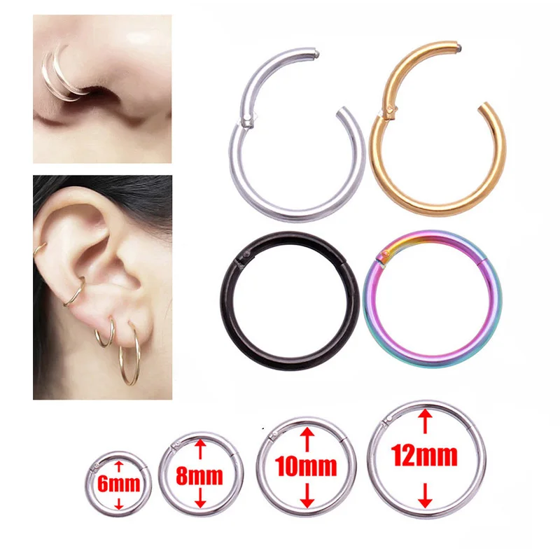 Surgical Steel Stud Earrings Septum Clicker Nose Circle Hinge Segment Ear Helix Tragus Closed Nose Nail Piercing Multiple Colour