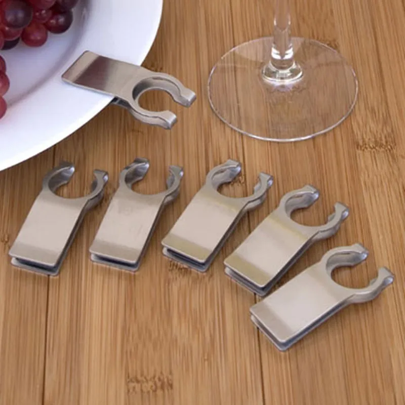 Stainless Steel Stemware Plate Clips - Pack of 6 | Buffet Maid, Buffet Clips | Hands Free Wine Glass Holder