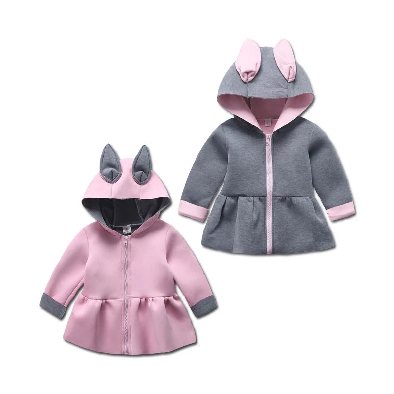 2022 spring girls cartoon bunny ears coat novel fashion zipper kid hoodies sweatshirt Korean princess children's clothing animal