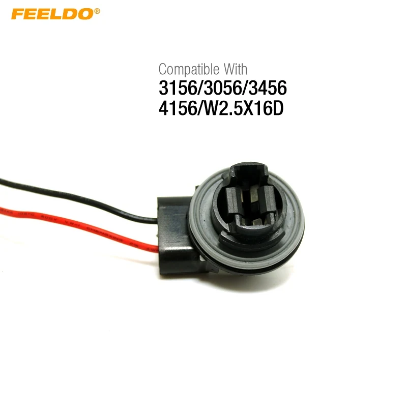 

FEELDO 50pcs Car 3156/3056/3456/4156/W2.5X16D LED Bulb Brake Signal Light Socket Harness Wire #CA4516