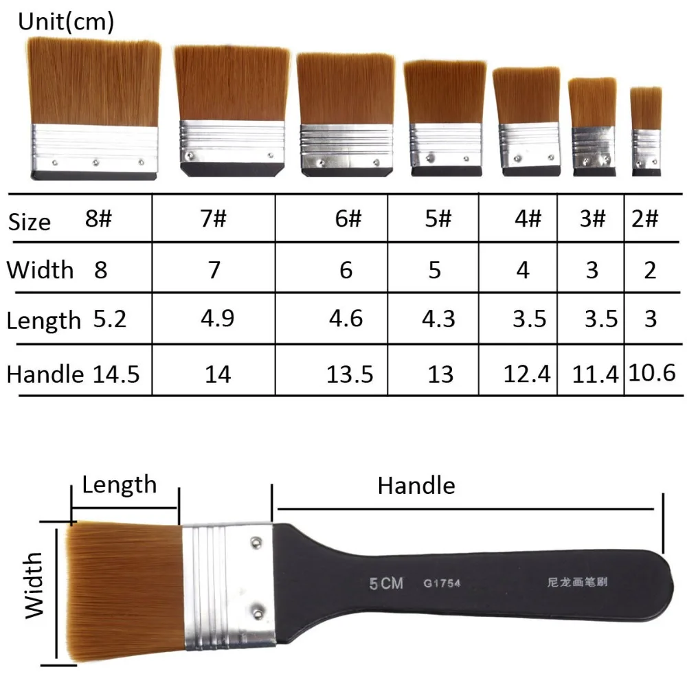 1 máy tính Bằng Phẳng Đầu Nghệ Sĩ Bàn Chải Lông Nylon Dầu Tranh Màu Nước Sơn Nghệ Thuật Bút 7 Mô Hình