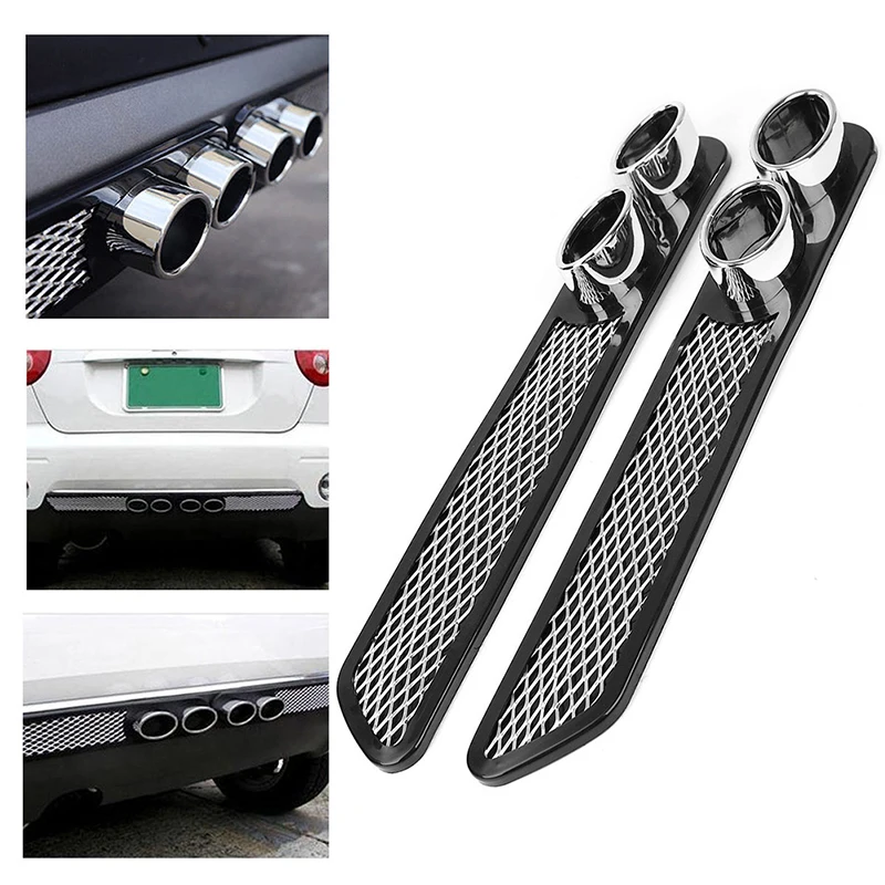 1Pair Car Auto Styling Fake Decorative Vent Grid Exhaust Muffler Pipe Adhesive Tape Universal