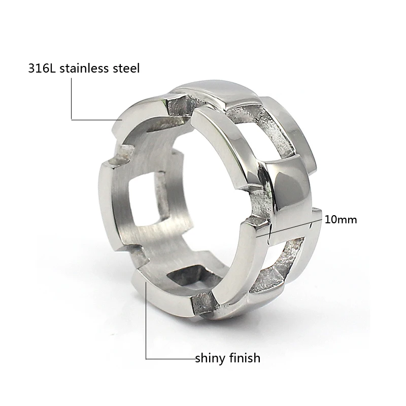 Fashion Jewelry Finger Rings Simple Chunky Stainless Steel Chain Ring Men Silver Color Size 8 7.5 7