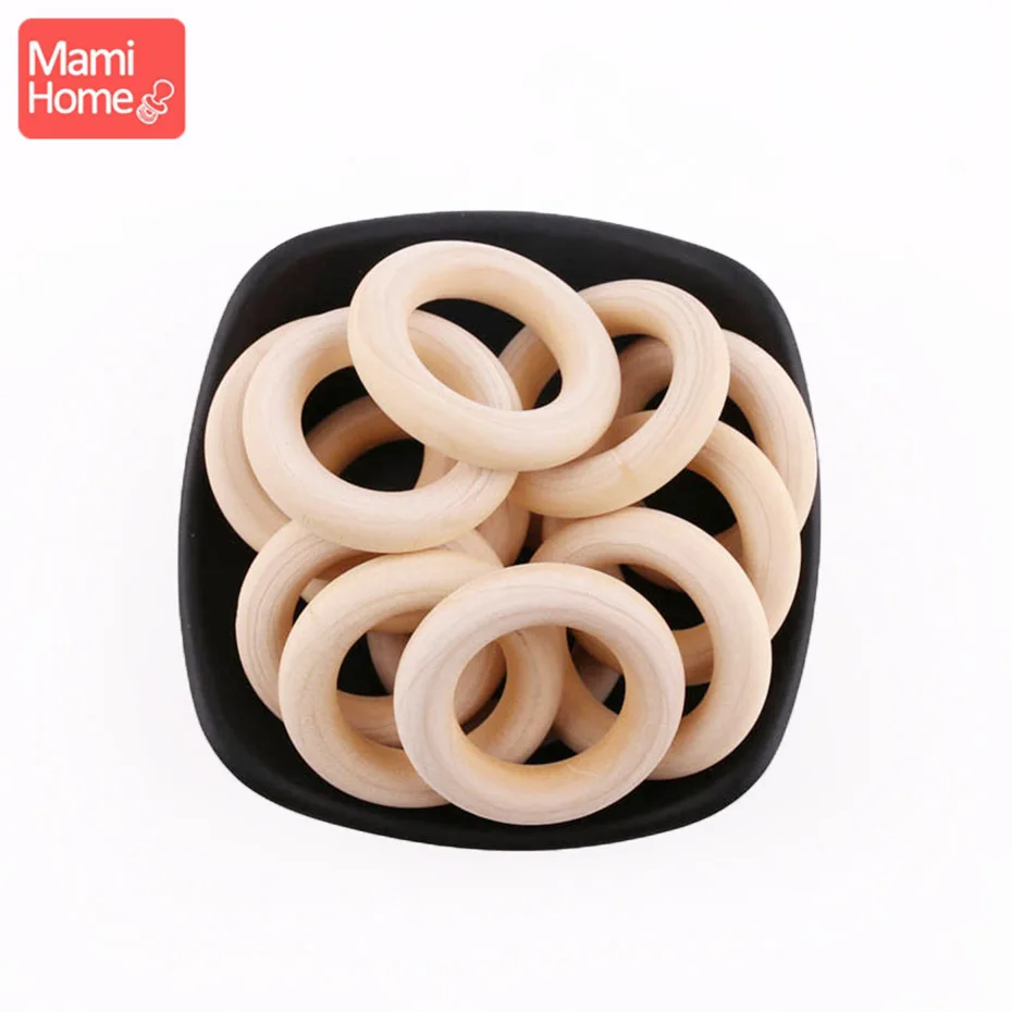 mamihome 100pcs 25mm-70mm Wood Teething Wooden Ring DIY Necklace Rattles wooden blank teether Nurse Gifts Children'S Goods toys