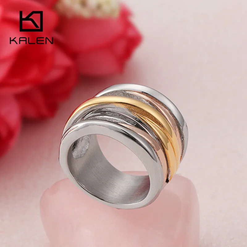 KALEN Stainless Steel Color Rings For Women Bohemia Rose Gold Tri-color X Finger Rings For Girls Fashion Ladies Rings Jewelry