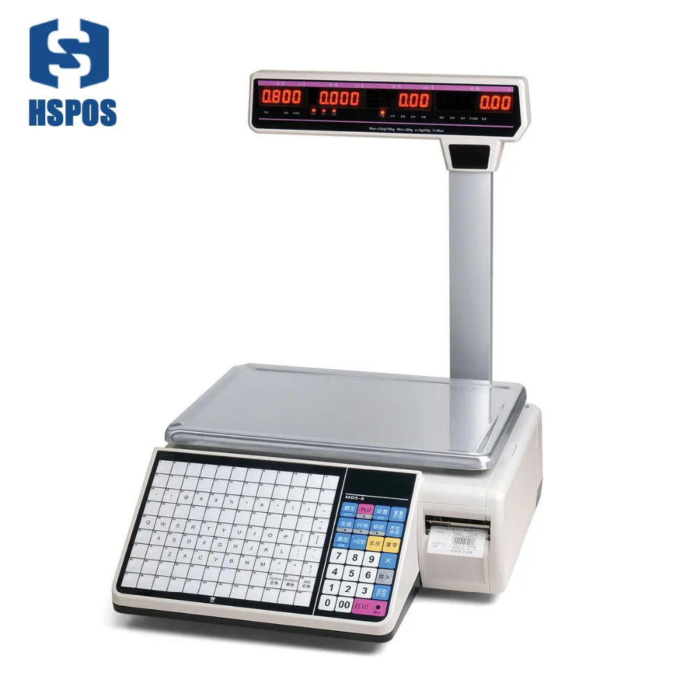 HSPOS 30kg Price Computing Scale with Barcode Printer Supports Multiple Languages With Free Software For Supermarket