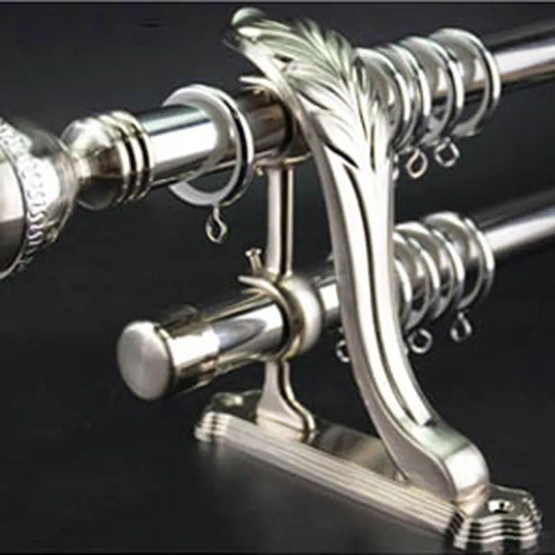 Double Curtain Rod Brackets Metal Luxury Euro Leaf Design Window Fixing Metal Carve Bracket Curtains Holder For Pole Rods