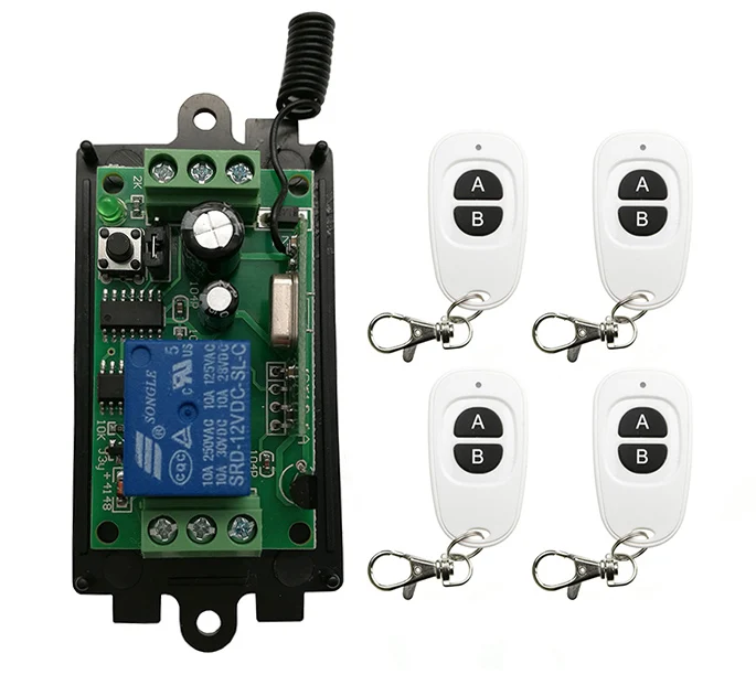 DC 9V 12V 24V 1 CH 1CH RF Wireless Mini Switch Relay Receiver Remote Controllers & White AB keys Waterproof Transmitter shutters