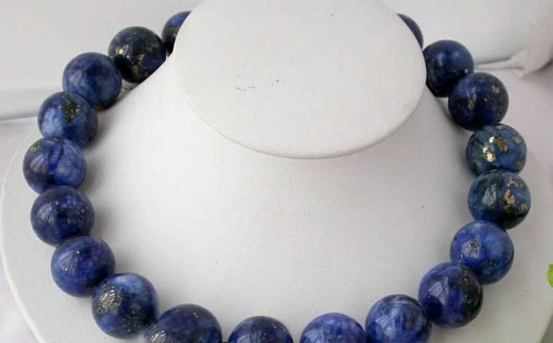 

Beautiful 18" 16mm blue nature round lapis lazuli bead necklace