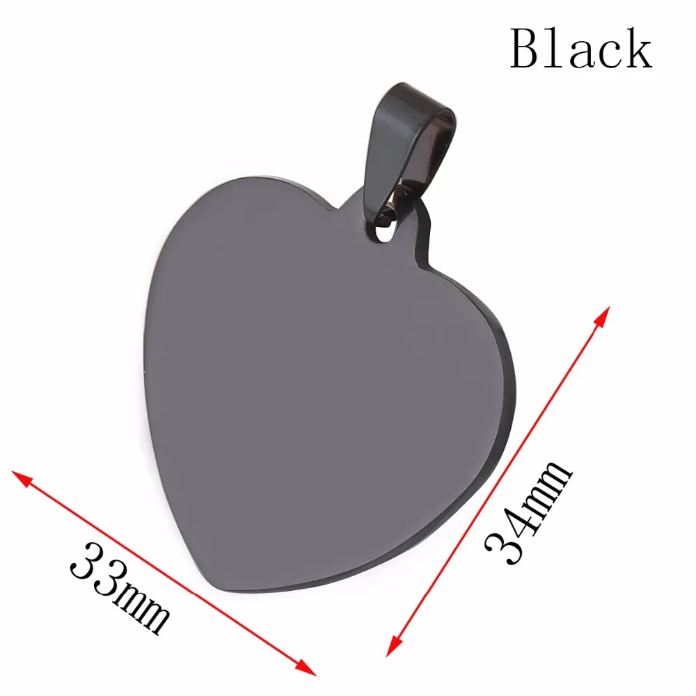 10 pcs Wholesale 33x34mm Heart 4 Colors Unisex Stainless Steel Stamping Blank ID Dog Tags Pendant Necklace Jewelry Findings