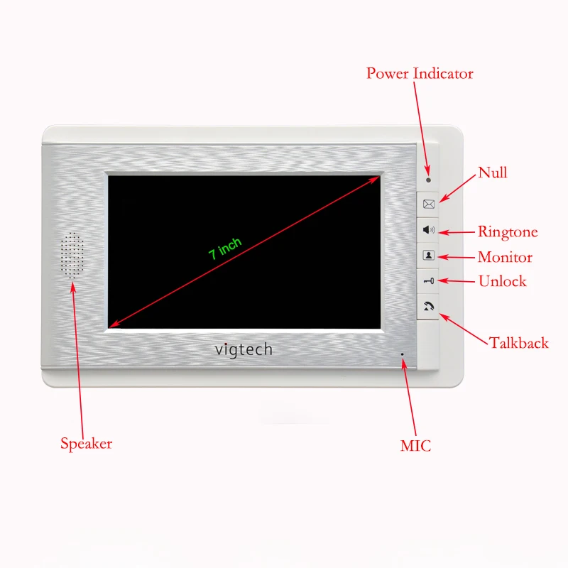 Vigtech Home Intercom Device7`` LCD Video Door Phone Intercom System Kit 700TVL RFID Waterproof IR Night Vision Wired Doorbell