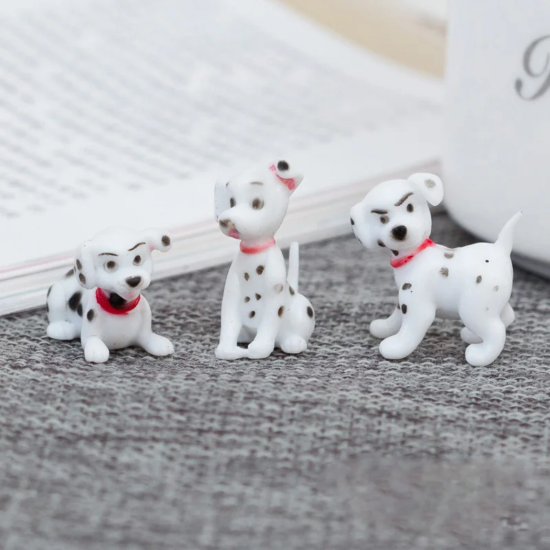 6pcs Mini Spotted Dog Figurine Miniature Fairy Garden Animal Statue Craft Home Birthday Cake Decoration Accessories Modern