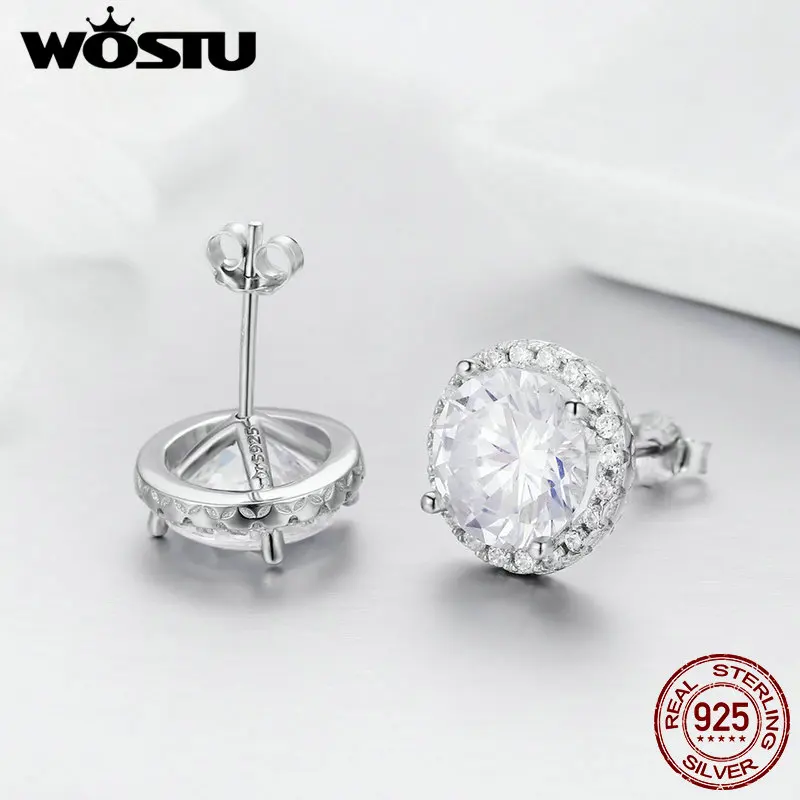 WOSTU 925 Sterling Silver 4 Carat Round Cut CZ Stud Earrings for Women Halo Bridal Bridesmaid Wedding Jewelry Gift CQE358