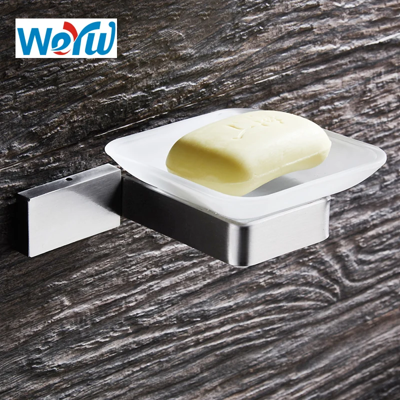 WEYUU Bathroom Accessories  Soap Dish 304Stainless Steel Wall-mounted Soap Holder Square Chassis Wire drawing