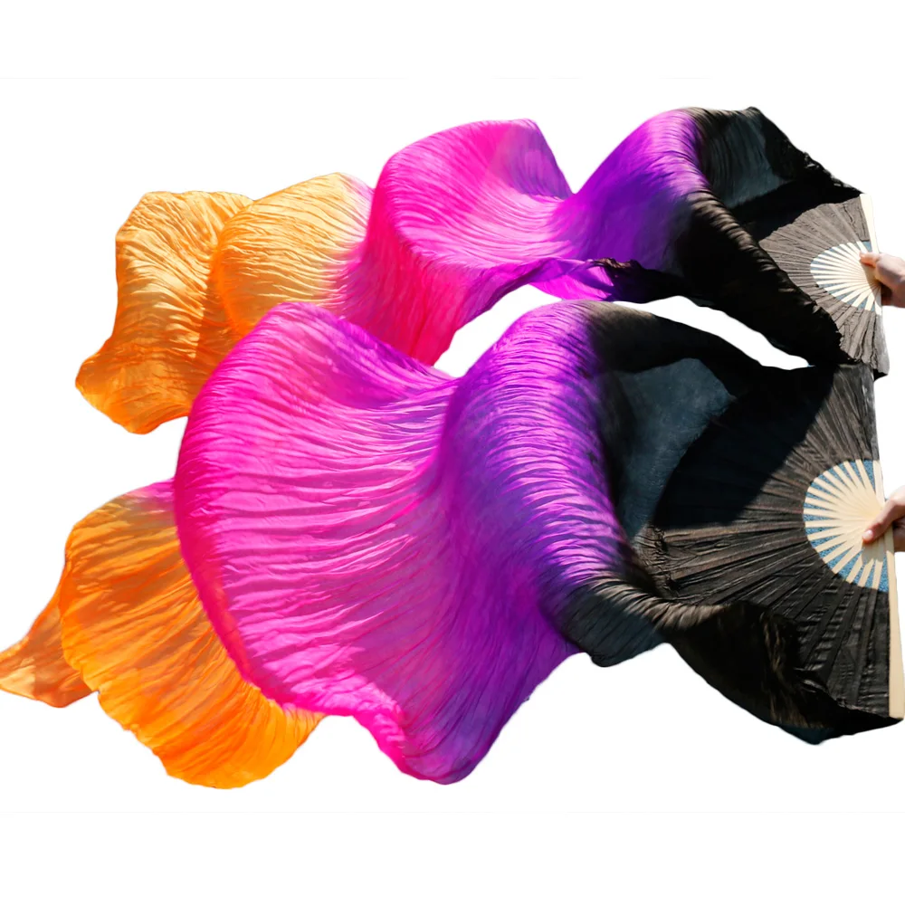 High Quality Silk Belly Dance Fan Dance 100% Real Silk Veils Left+right  Colors Black+Purple+Rose red+Orange