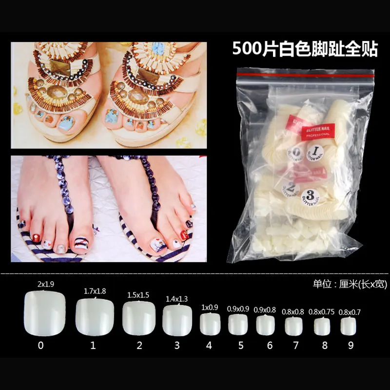 500pcs Natural/White/Clear Acrylic Toe False Nails Tips Round Nail Art Full Cover Foot Fake Nails Decoration Manicure Tools